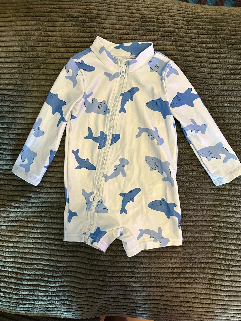 Carter's Long-Sleeve Swim Suit with Blue Shark Print- Size 9M